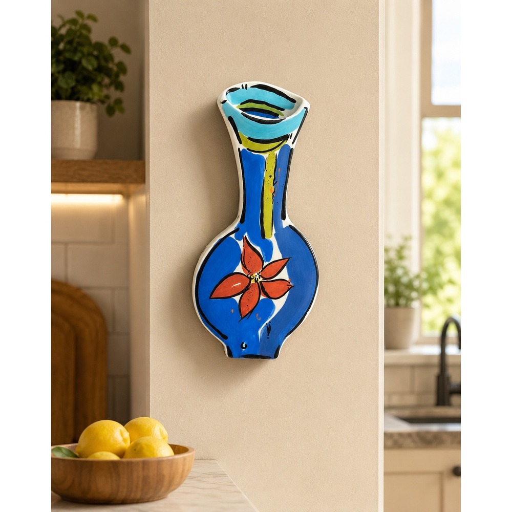 Kathryn Youngs GANZ Ceramic Floral Wall Pocket Vase Blue Red OS